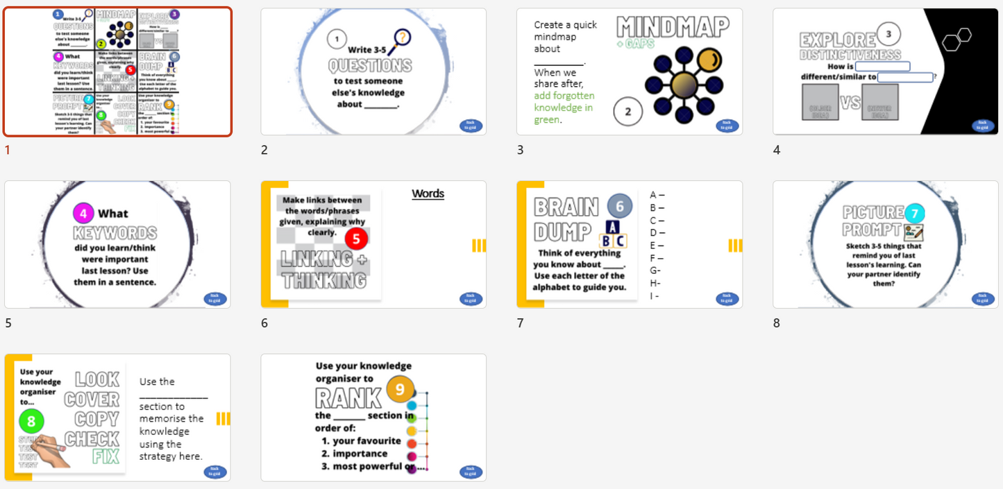 Retrieval: 9 Knowledge Organiser Tasks