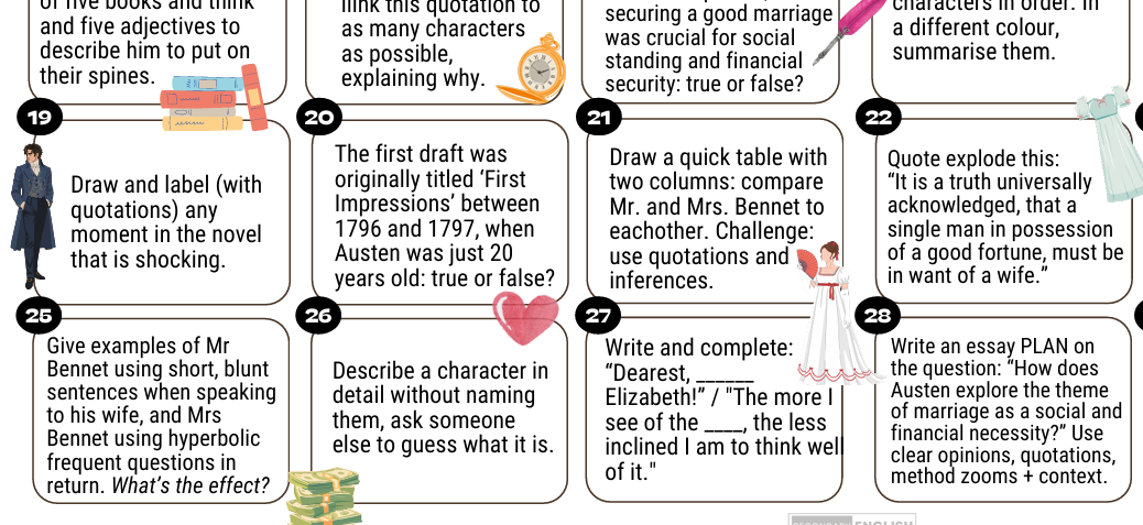 A digital preview of a book activity worksheet featuring 24 illustrated reading comprehension and writing prompts, designed for educational use.