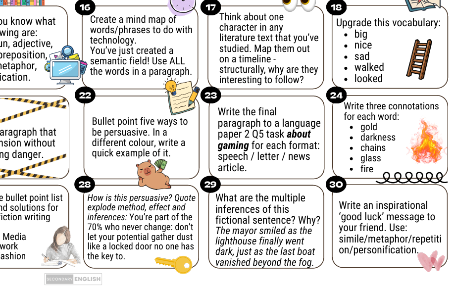 Daily Drills: GCSE English Language Paper 1 + 2. Revise, recall, retain.