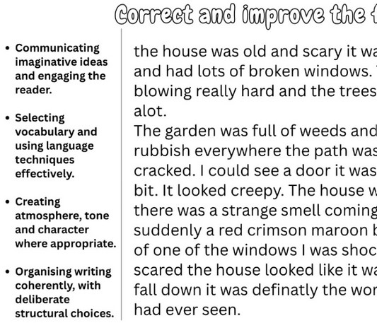 Correct/Improve these: Creative writing models and non-models - 9 slides