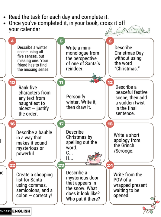 English + Literacy Task Advent Calendar