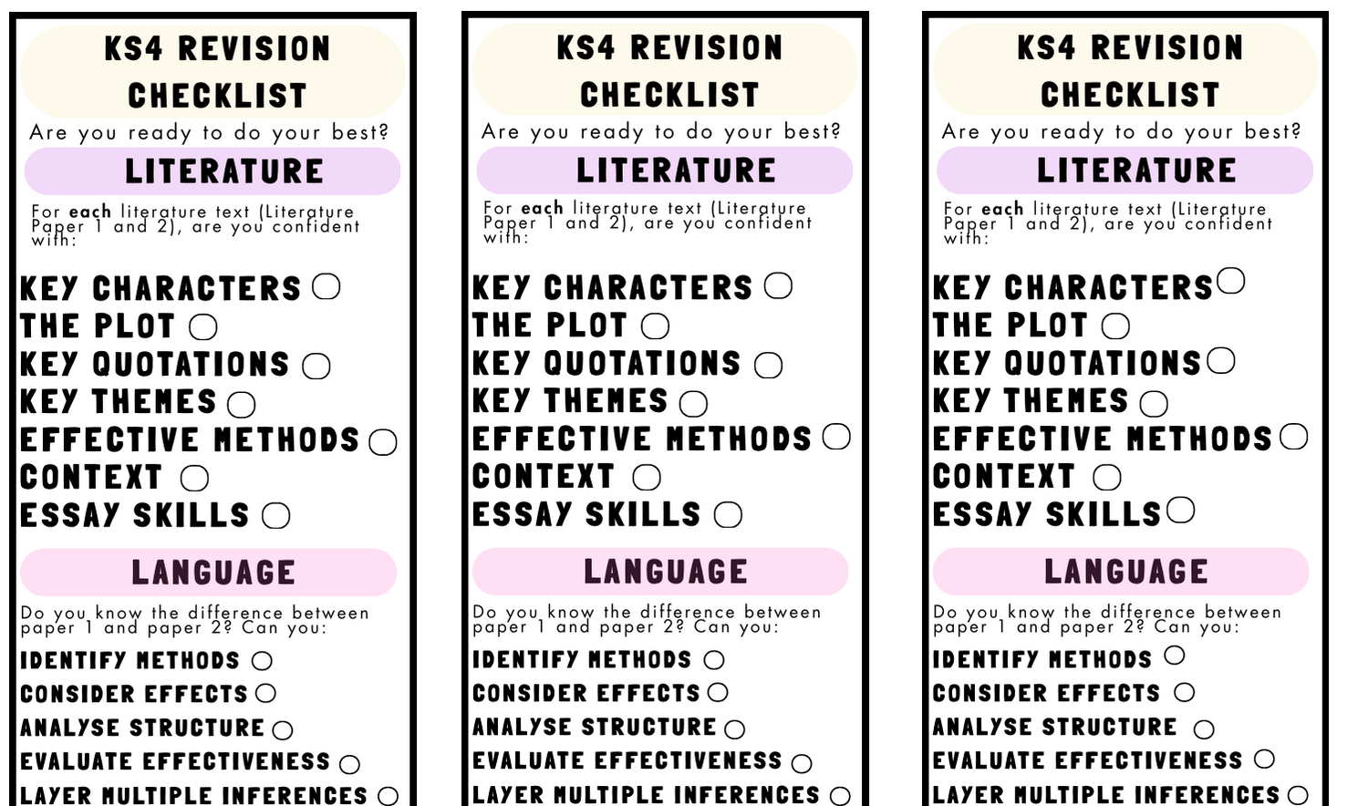 ks4 revision checklist english gcse teacher