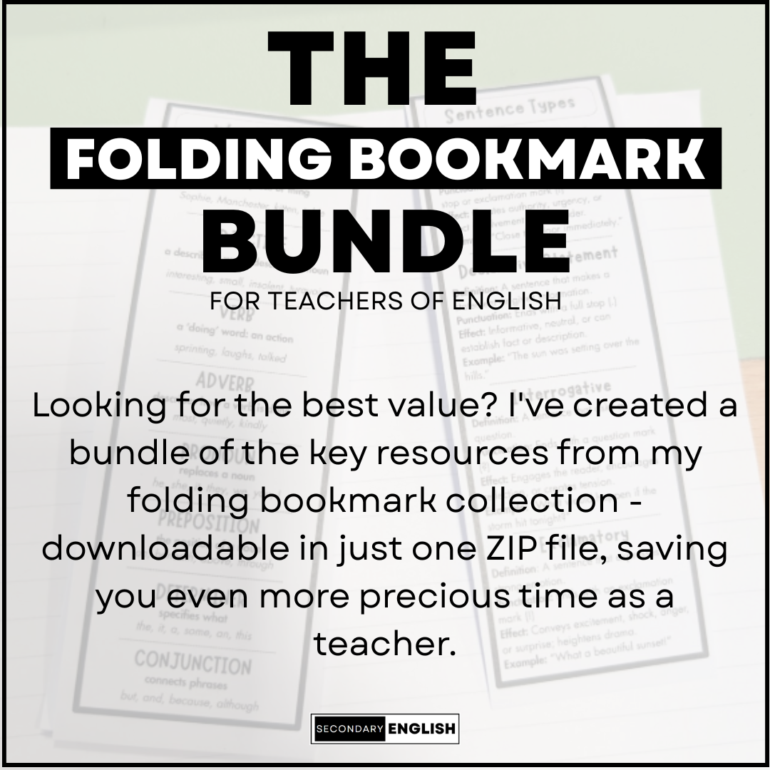 Looking for the best value? I've created a bundle of the key resources from my folding bookmark collection - downloadable in just one ZIP file, saving you even more precious time as a teacher.