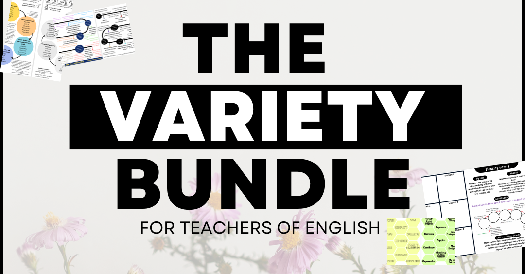 Promotional image for 'The Variety Bundle' for teachers of English with text and educational materials.