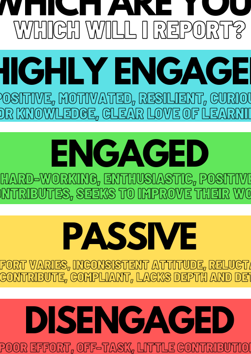 Color-coded chart titled 'Which Are You?' with descriptions of different levels of engagement.