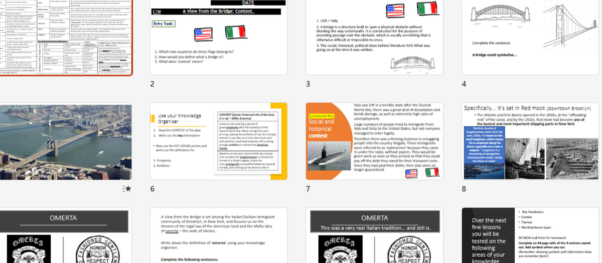 A collage of multiple presentation slide thumbnails and document panels related to a project or proposal, including bridge diagrams, text blocks, logos, and small photos. This is not a clean product photo, not a lifestyle scene, and not one of the auxiliary product-specific types like measurement chart, color swatch, or instruction diagram.