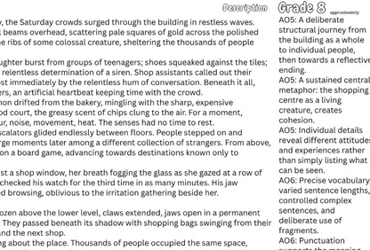Creative Writing Model Answers Grade 5 and Grade 8 - Narrative and Description - in line with AQA ENGLISH GCSE Secondary level. grade 8