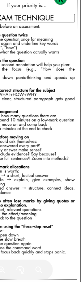 Secondary English Revision/Exam Technique Advice Bookmarks