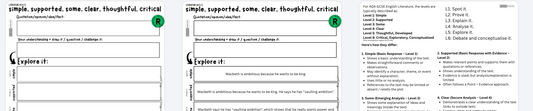 LITERATURE Level Ladders - Various Levels of Answer: Simple, Supported, Some, Clear, Thoughtful, Critical.