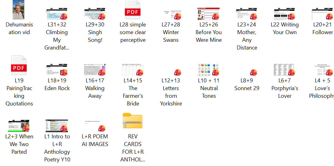 A grid of many small PDF document thumbnails on a white background, including titles such as Dehumanization vid, L31+32 Climbing My Grandfat.
