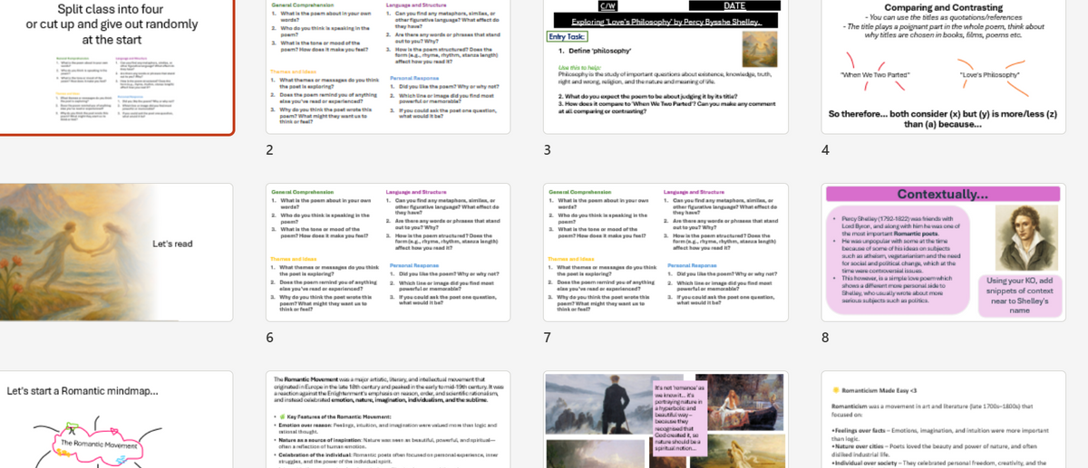 A collage of multiple educational slide or worksheet pages arranged in a grid, including text panels, diagrams, and a landscape photo. This is not a clean product photo, not a lifestyle scene, and not one of the auxiliary product-specific types like measurement chart, color swatch, or instruction diagram for a retail product.