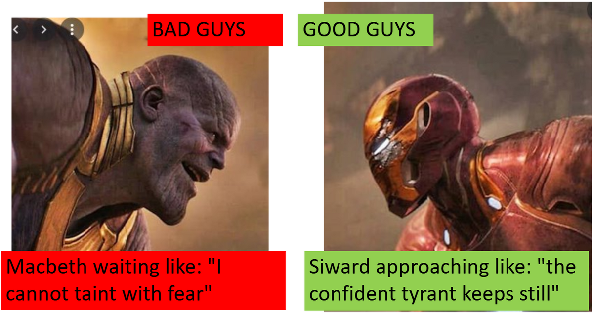 A side-by-side meme-style comparison labeled 'BAD GUYS' and 'GOOD GUYS.' The left panel shows a close-up of Thanos with a red label above and a caption below.