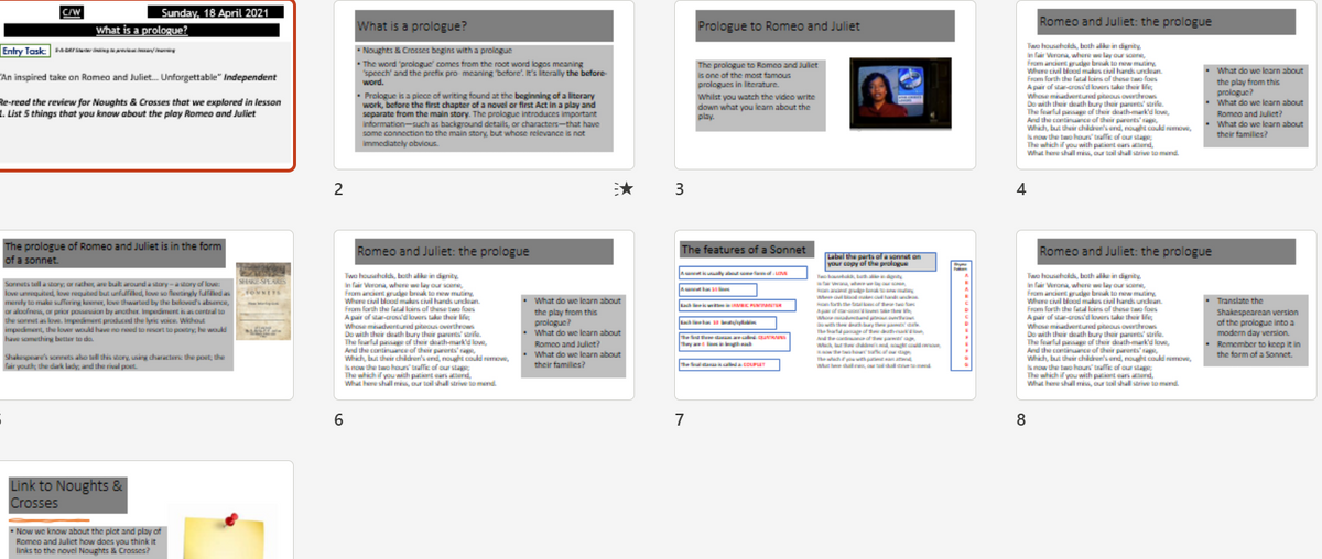 A screenshot of a digital presentation or document page showing multiple text panels with headings such as 'Romans and Jesus: the prophet' and numbered slides, with a red highlighted box around the top-left panel.