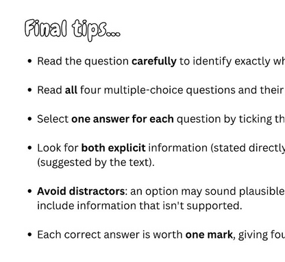 A text-based study tip sheet with the heading 'Final tips.