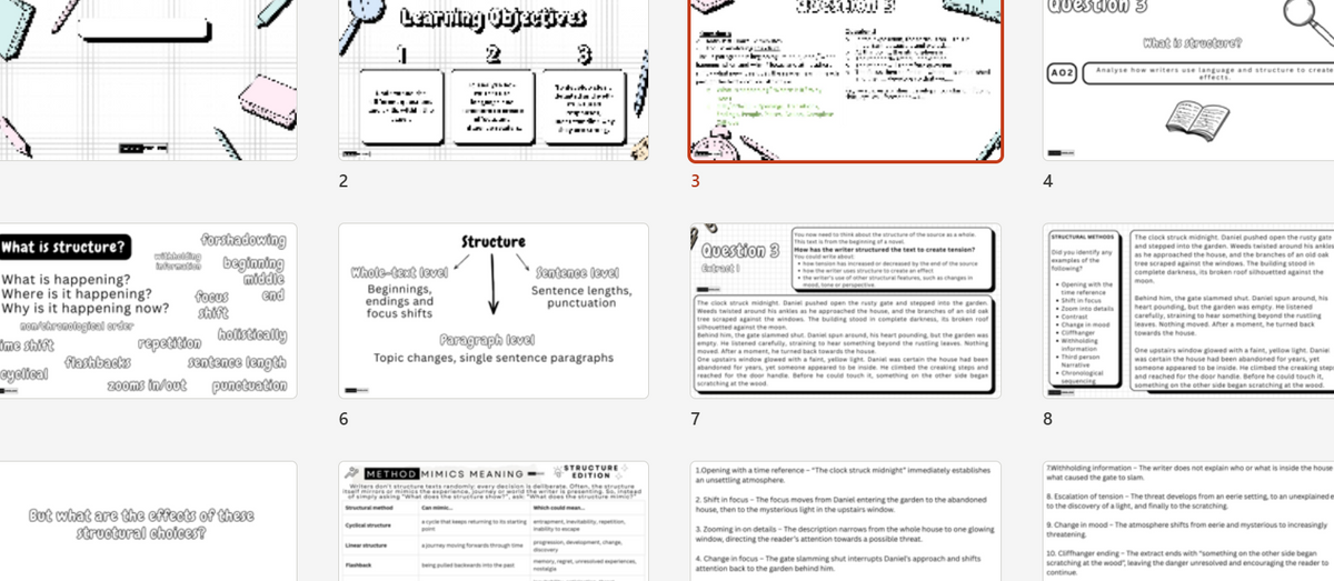 A collage of multiple small screenshots or pages showing a digital educational worksheet or presentation layout with text boxes, diagrams, and notebook-style graphics on a white background.