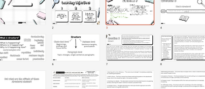 A collage of multiple small screenshots or pages showing a digital educational worksheet or presentation layout with text boxes, diagrams, and notebook-style graphics on a white background.