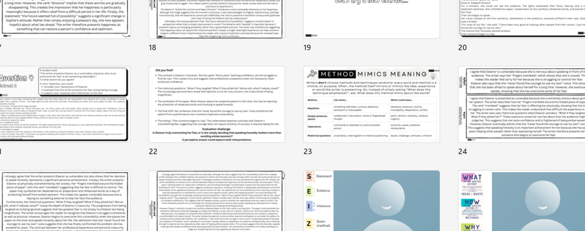 A grid of document and form pages, including text blocks, a clinical meaning form, and several blue-and-white circular placeholder-style graphics, likely a digital template or medical-form preview.