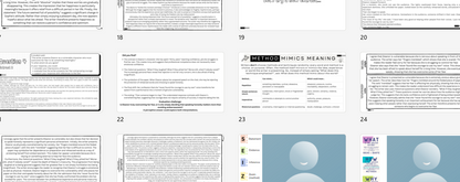 A grid of document and form pages, including text blocks, a clinical meaning form, and several blue-and-white circular placeholder-style graphics, likely a digital template or medical-form preview.