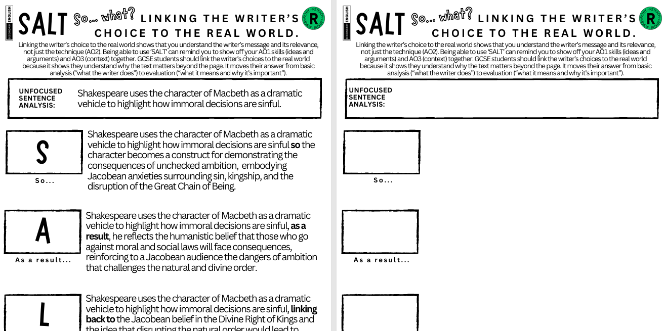 English teacher SALT: So what? Linking AO1 to AO3.