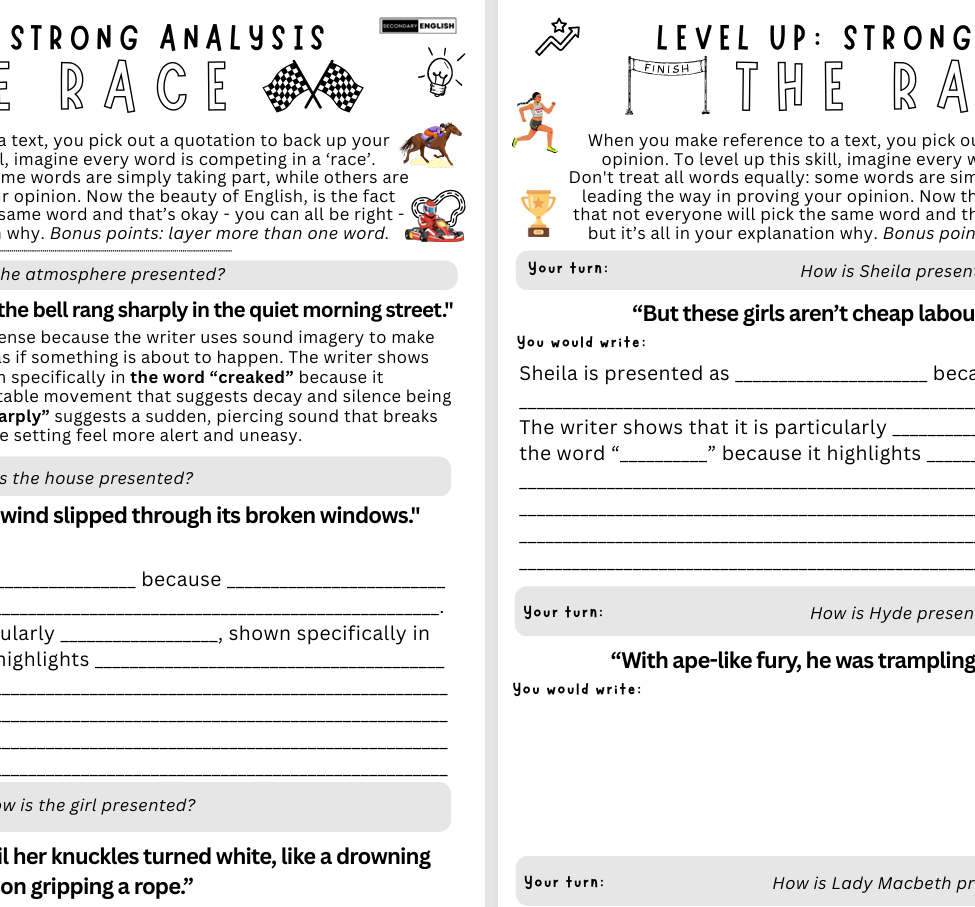 Word Analysis: The RACE. English teacher resource.