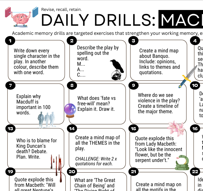 Daily Drills: Macbeth. Revise, recall, retain.
