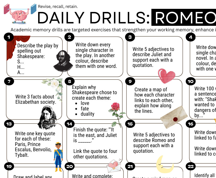 Daily Drills: Romeo and Juliet. Revise, recall, retain.