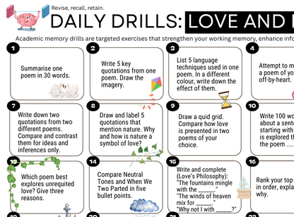 Daily Drills: Love and Relationships Anthology Poetry, Revise, recall retain.