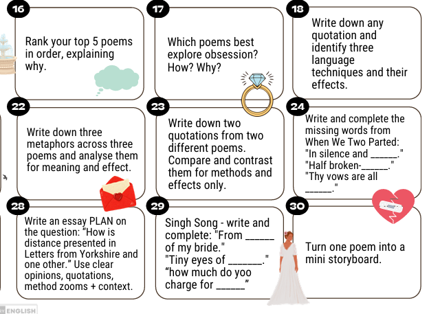Daily Drills: Love and Relationships Anthology Poetry, Revise, recall retain.