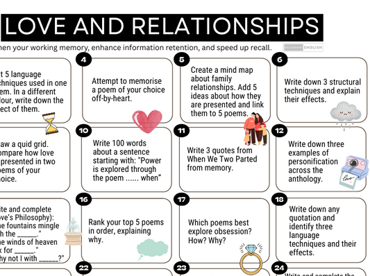 Daily Drills: Love and Relationships Anthology Poetry, Revise, recall retain.