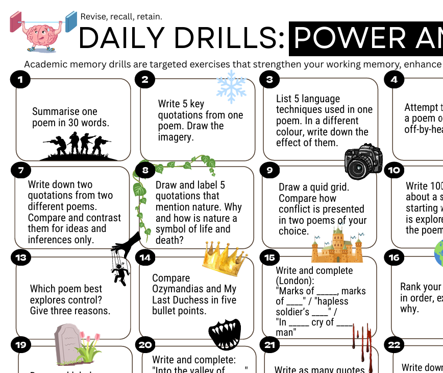 Daily Drills: Power and Conflict Anthology Poetry. Revise, recall, retain.