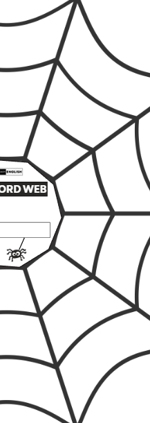 A black and white spiderweb-themed worksheet or coloring page with a spider icon and the text 'WORD WEB' on a white background.