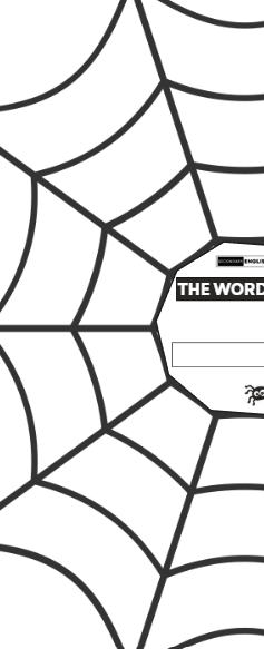 A black and white printable coloring page featuring a spiderweb pattern with a central label that reads 'THE WORD' and a blank white space for coloring.