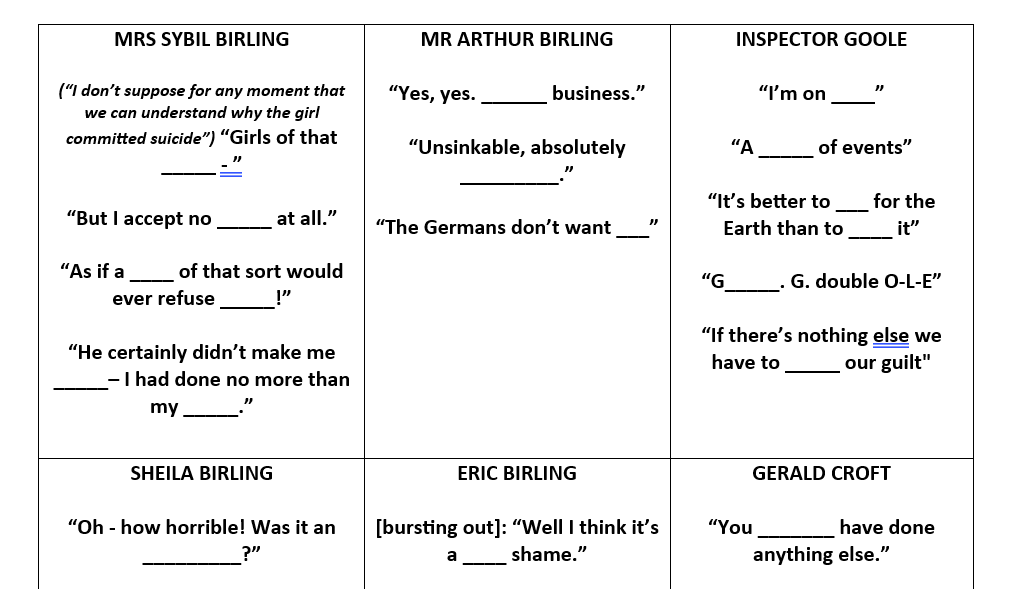 an inspector calls key quotations per character and key theme