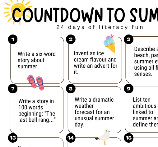 Countdown to Summer Literacy Calendar Task