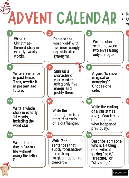 English + Literacy Task Advent Calendar