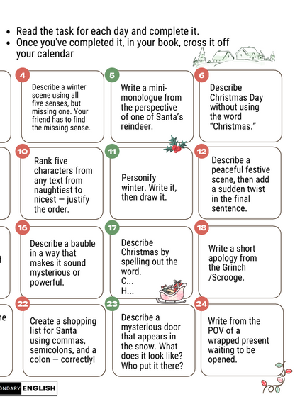 English + Literacy Task Advent Calendar