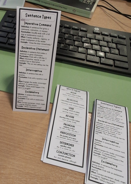 english teacher sentence types bookmarks