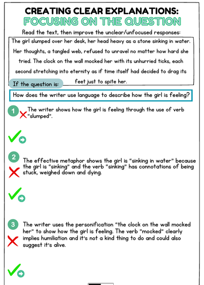 Educational worksheet on improving text clarity with a focus on question answering.