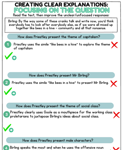 Educational chart on creating clear explanations with text and checkboxes.