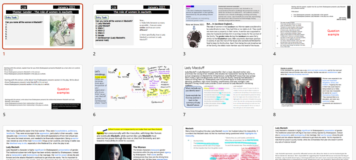 A collage of multiple educational slide or worksheet pages arranged in a grid, showing text blocks, maps, diagrams, and small photos. The image appears to be a preview or overview of digital teaching materials rather than a single physical product photo.