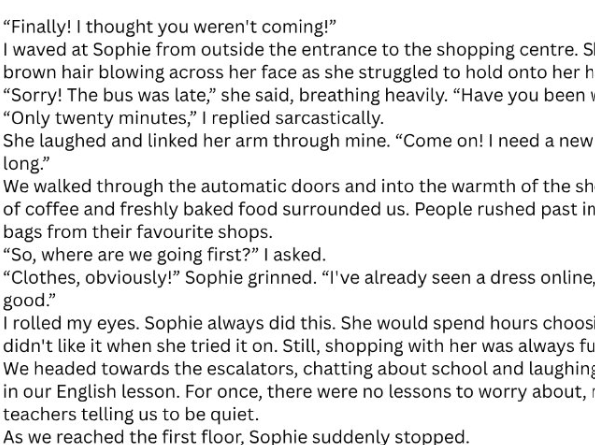 Creative Writing Model Answers Grade 5 and Grade 8 - Narrative and Description - in line with AQA ENGLISH GCSE Secondary level.