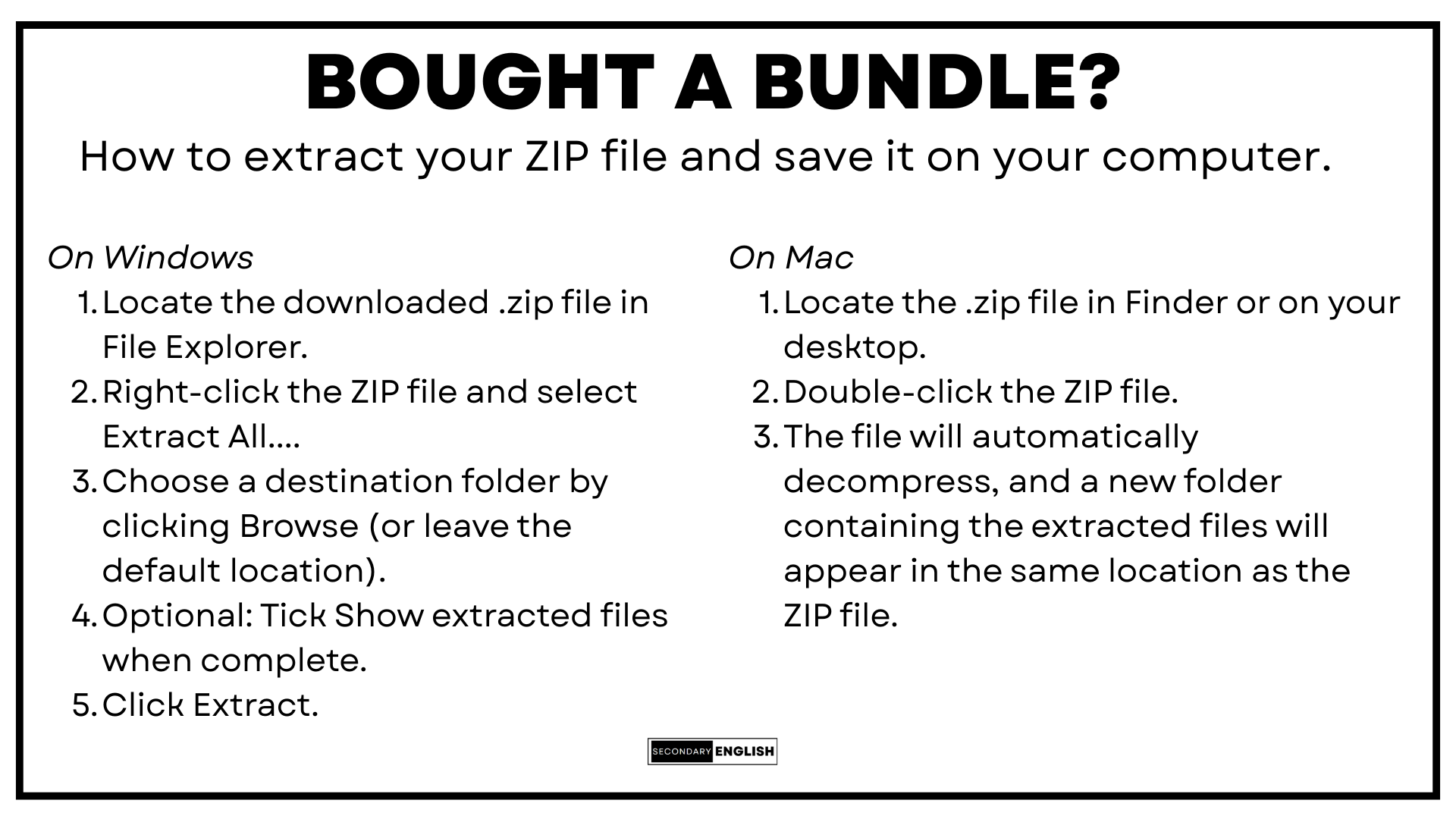 Instructions on how to extract a ZIP file on Windows and Mac.