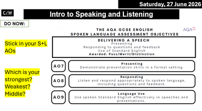 Intro to Speaking and Listening Lessons via Lang Paper 2 intro GCSE ENGLISH AQA