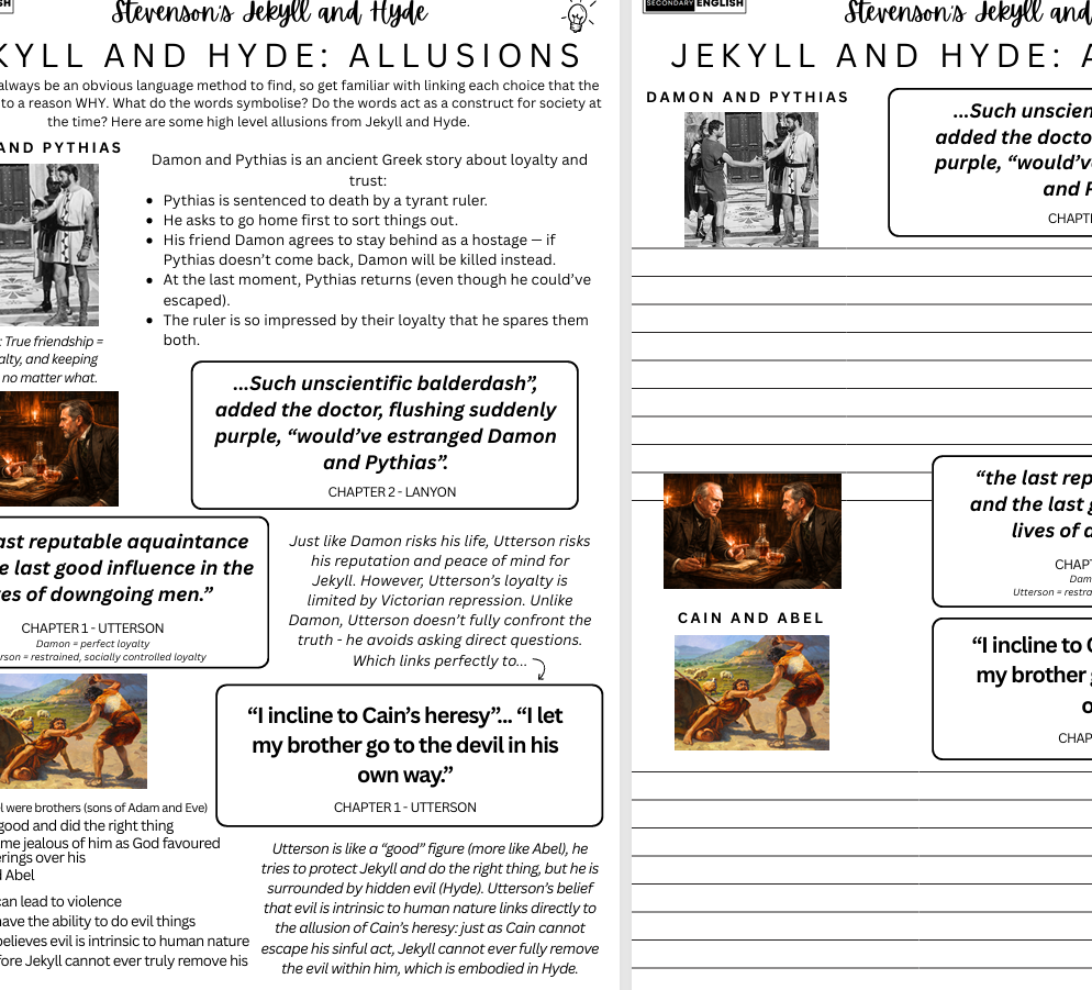 Allusions from 'Jekyll and Hyde' with chapter headings and images.