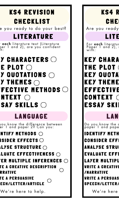 KS4 Revision Checklist GCSE English