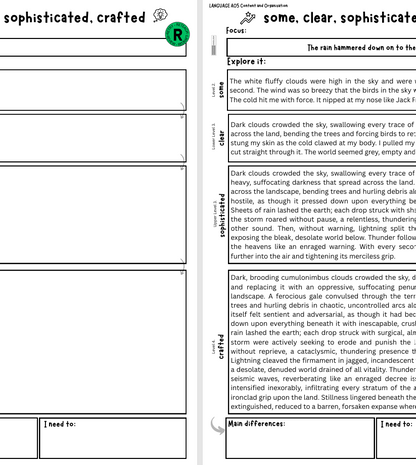 Text document with writing prompts and a passage to explore.