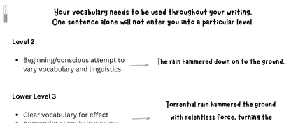 LANGUAGE AO5 Creative Writing Level Ladders - Various Levels of Answer: Some, Clear, Sophisticated, Crafted.