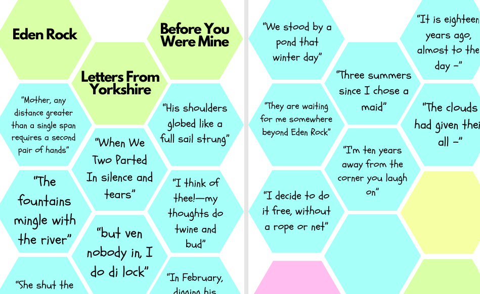 Anthology Poetry: Love and Relationships hexagon game for english revision