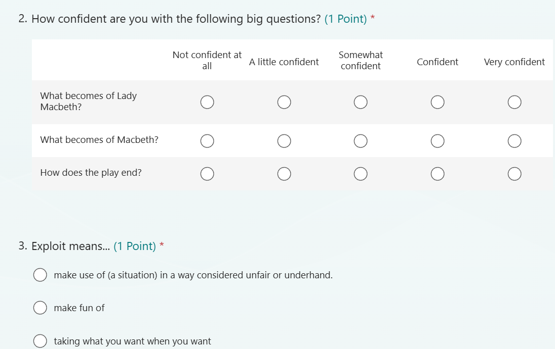 Macbeth Teams Student Quizzes