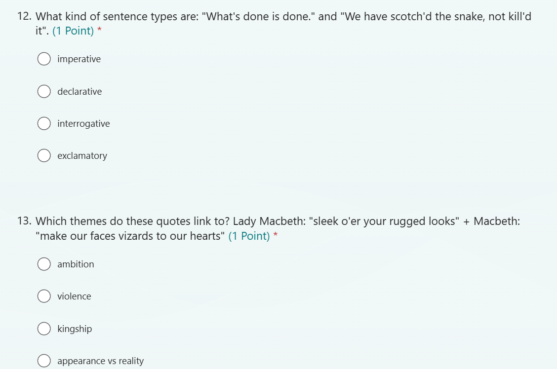 Macbeth Teams Student Quizzes